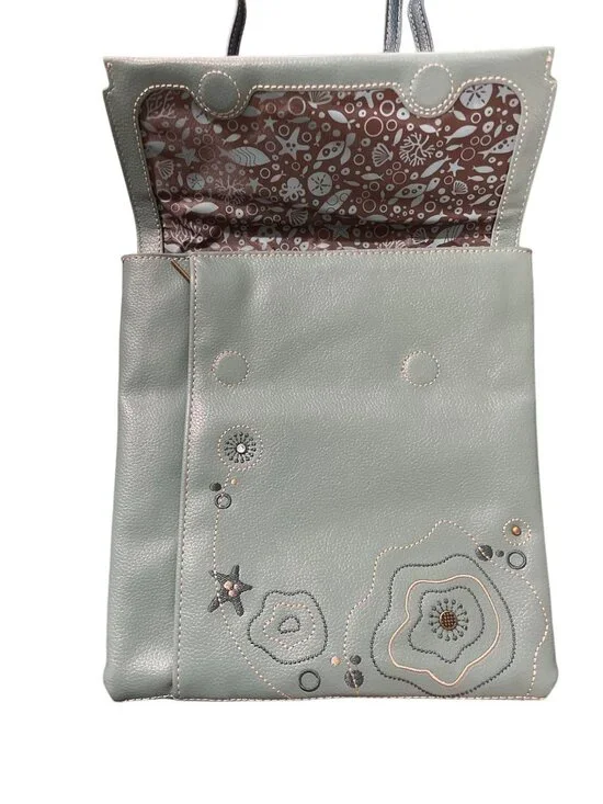 Chala Sea Turtle Faux Leather Crossbody Bag Criss Messenger Bag RFID Teal NEW - Picture 11 of 11